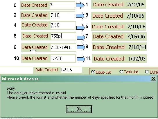 Figure 19. Behaviour of a Date Field.